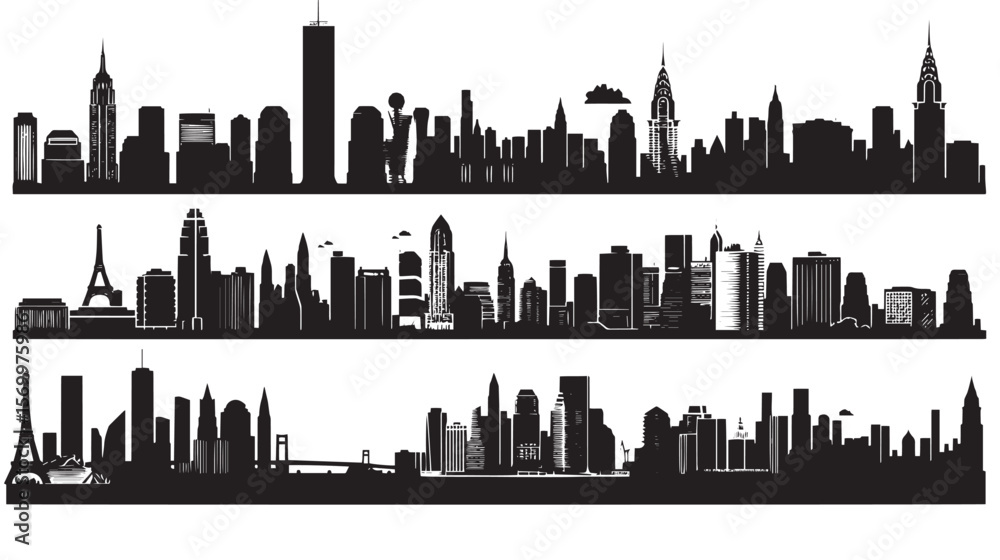 Obraz premium Set of vector cities silhouette