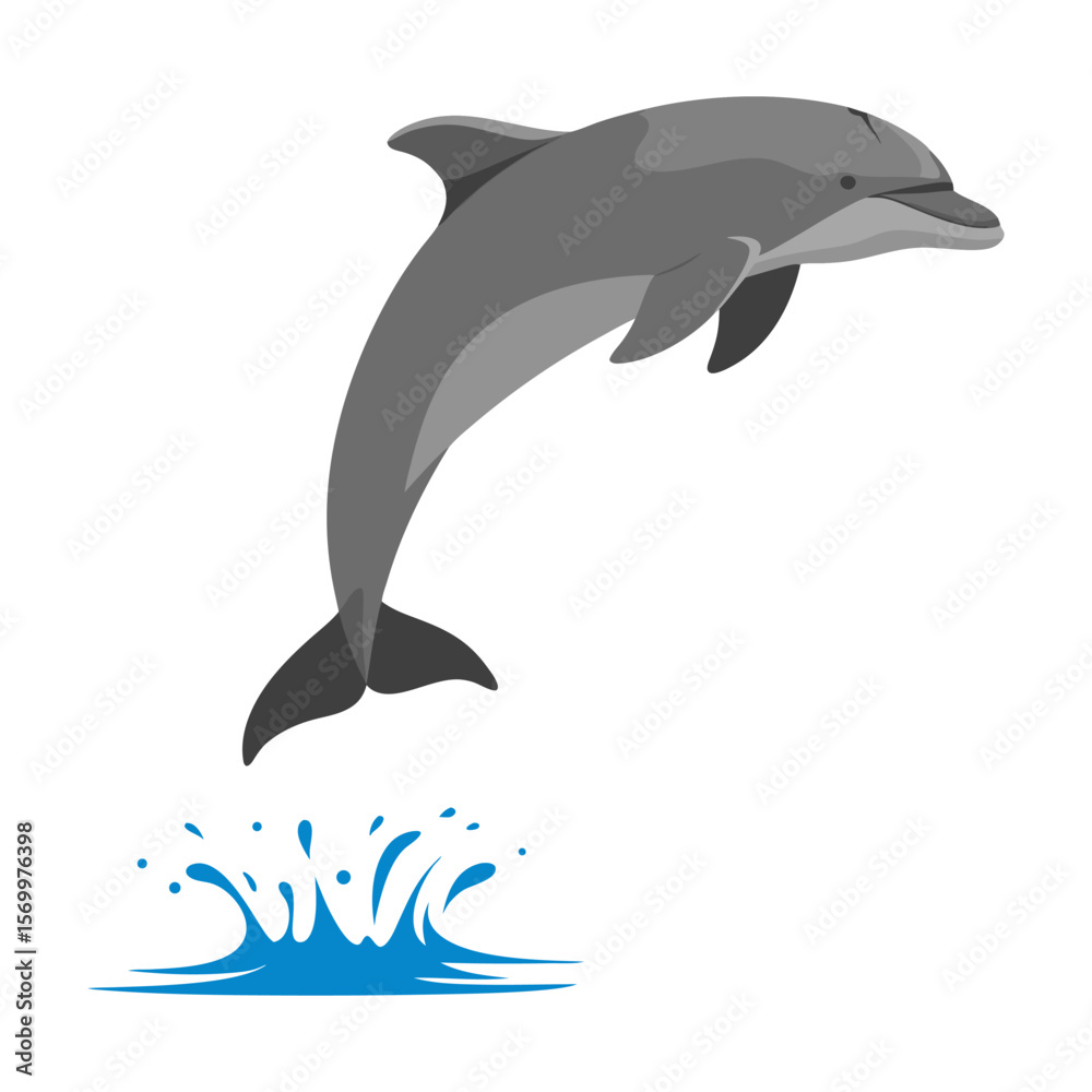 Fototapeta premium Dynamic Leaping Dolphin with Water Splash Flat Design Vector Illustration - Marine Animal Graphic