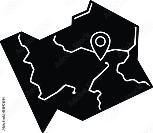 Geographic Location Map Icon: A minimalist map icon with a location marker pinpointing a specific destination, ideal for representing places, travel, and geographical concepts.