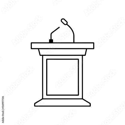 podium with single microphone line art