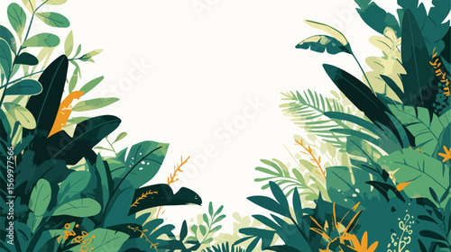 Lush Tropical Rainforest Background: Exotic Jungle Scene with Vibrant Greenery and Lush Foliage     