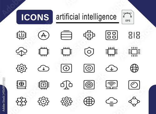 Artificial Intelligence Icons 30 AI Technology Line Icons for Design Projects