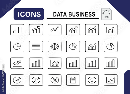 Data Business Icons Growth, Charts, and Analysis for Visualizing Success