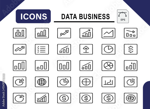 Data Business Icons A Comprehensive Set of Line Charts, Graphs, and Financial Icons for Your Projects