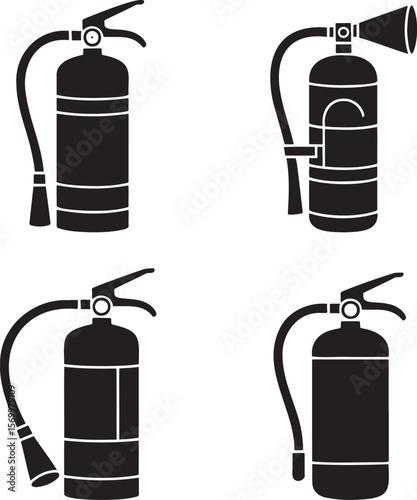 Fire extinguisher silhouette set vector illustration isolated On Transparent Background