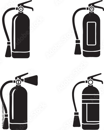 Fire extinguisher silhouette set vector illustration isolated On Transparent Background