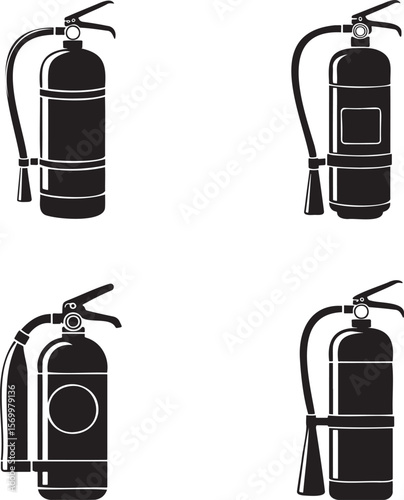 Fire extinguisher silhouette set vector illustration isolated On Transparent Background