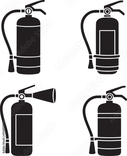 Fire extinguisher silhouette set vector illustration isolated On Transparent Background