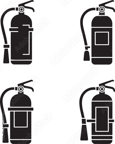 Fire extinguisher silhouette set vector illustration isolated On Transparent Background