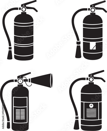 Fire extinguisher silhouette set vector illustration isolated On Transparent Background