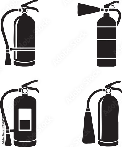 Fire extinguisher silhouette set vector illustration isolated On Transparent Background