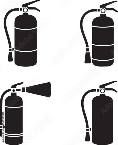 Fire extinguisher silhouette set vector illustration isolated On Transparent Background