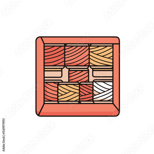 Colorful thread spools in a box.