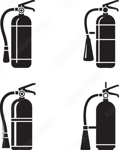Fire extinguisher silhouette set vector illustration isolated On Transparent Background