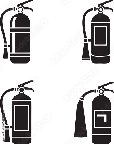 Fire extinguisher silhouette set vector illustration isolated On Transparent Background