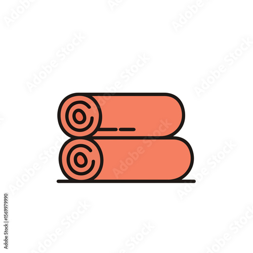 Rolled orange towels stacked neatly on a surface. 