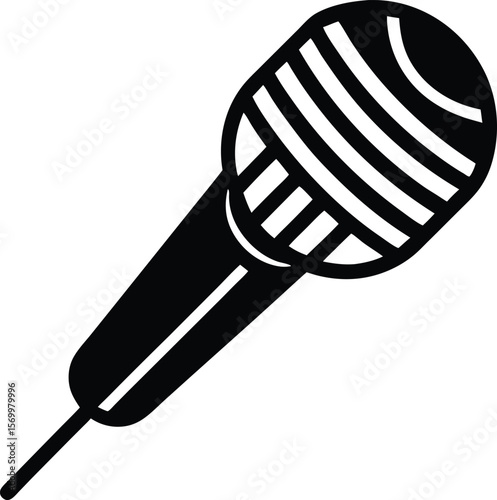Microphone Icon: A simple, bold black-and-white illustration of a classic microphone. perfect for representing communication, music, or public speaking.
