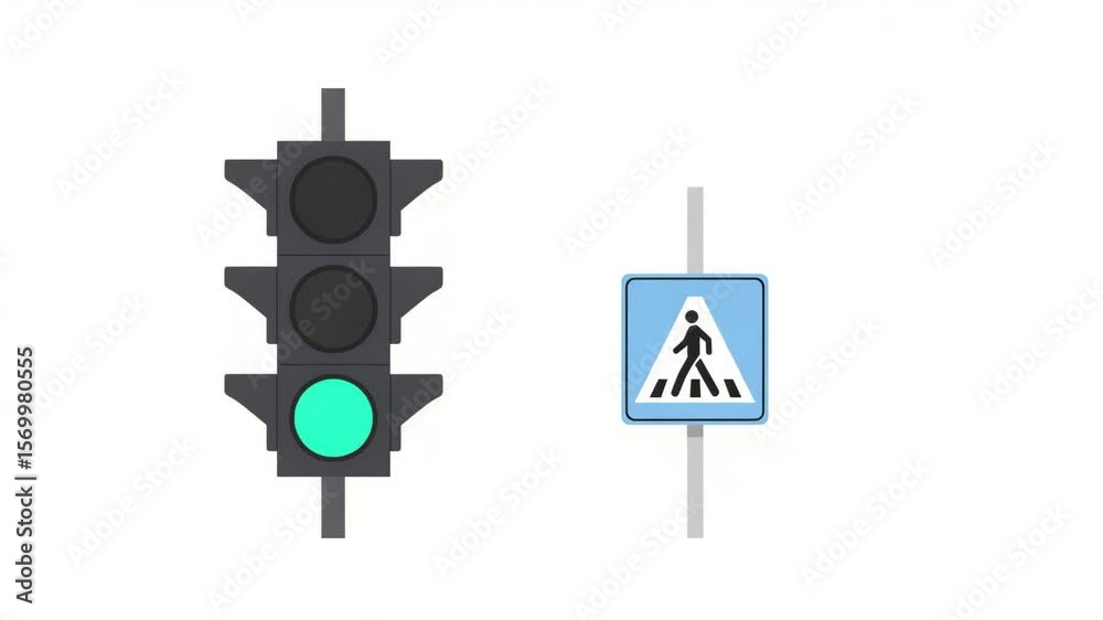 Flat vector traffic light and pedestrian crossing sign, isolated on ...
