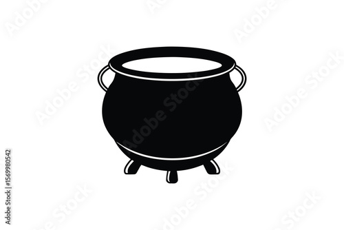 Simple Black and White Witch s Cauldron with Handles and Legs in a Silhouette Style Isolated on White Background silhouette