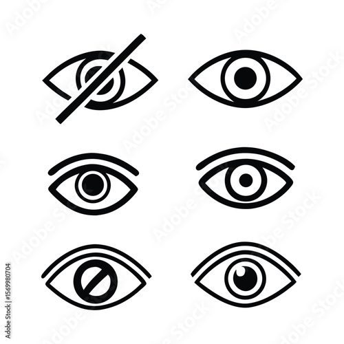 Black eye icons with various states symbol white