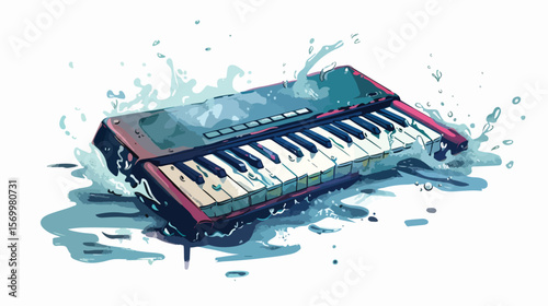 Submerged Keyboard: A Drowning Digital Device in Vibrant Hues art oops blue teal aqua cyan water    