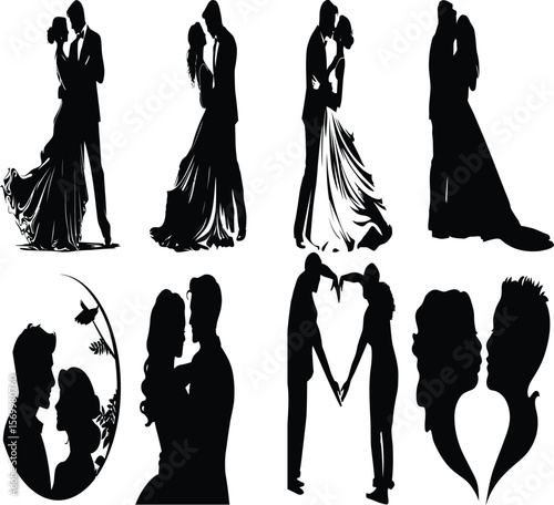 Silhouette of a couple standing face-to-face while holding hands for love, trust, relationship bonding, and emotional connection design themes