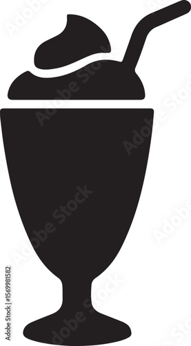 Silhouette icon of a chocolate milkshake with straw in tall glass, perfect for dessert or drink concepts.