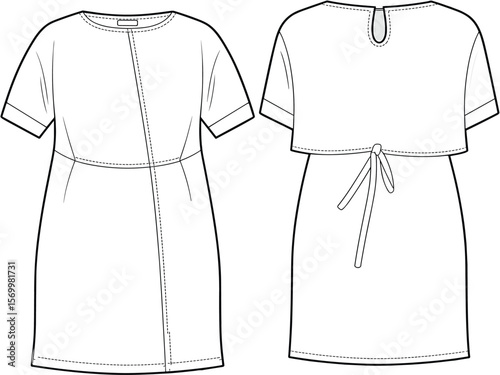 Stylish White Short-Sleeved Tunic Dress Flat Sketch: Modern, Comfortable, and Versatile Apparel Design for Everyday Wear and Fashion Collections