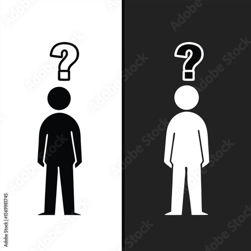 Person with question mark icon black and white vector