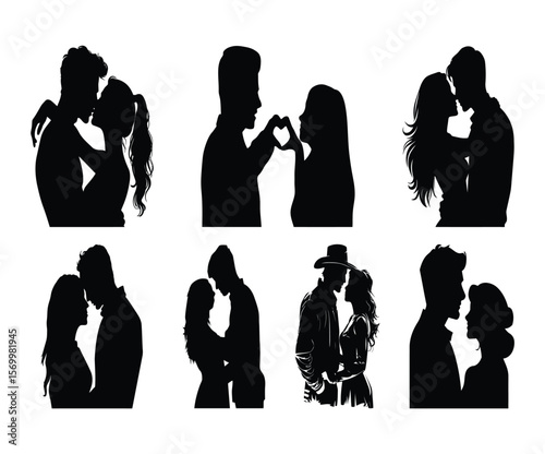 Silhouette of a romantic marriage proposal with one partner kneeling and offering a ring for love, engagement, and relationship design themes