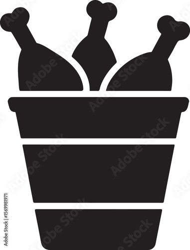 Silhouette icon of a family-size chicken bucket, perfect for fast food, menu, or takeaway design concepts.