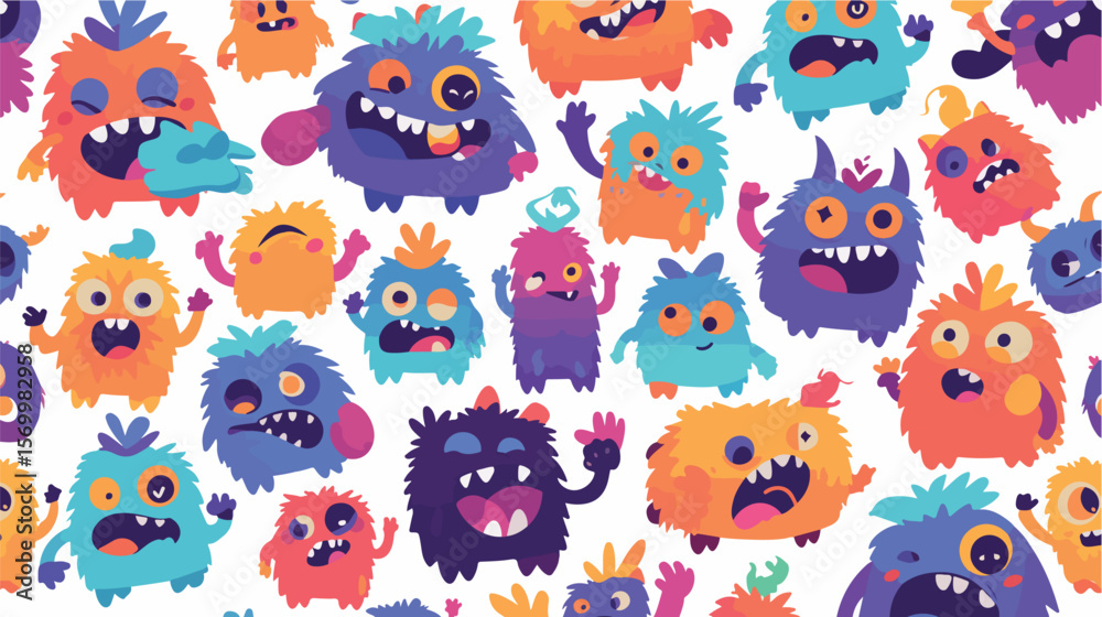 Naklejka premium Adorable Monster Kids Seamless Pattern: Fun, Colorful, Playful Design for Kids' Fabric, Wallpaper, 