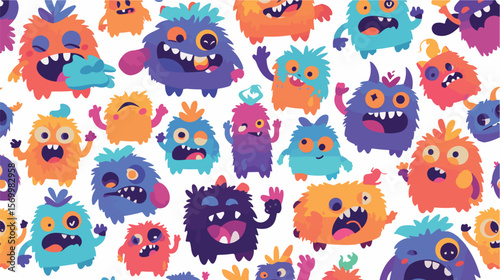 Adorable Monster Kids Seamless Pattern: Fun, Colorful, Playful Design for Kids' Fabric, Wallpaper,  