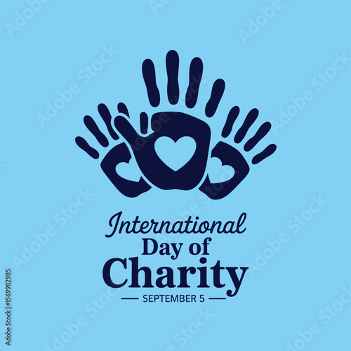 International Day of Charity Vector Graphic Featuring Handprints and Heart Shapes in Dark Blue on a Light Blue Background, Ideal for Social Causes and Awareness Campaigns