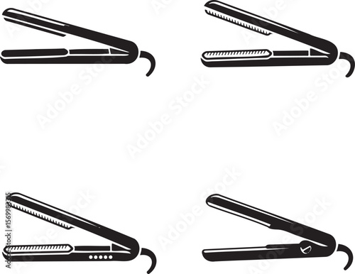 Hair Straightener silhouette set vector illustration isolated On Transparent Background