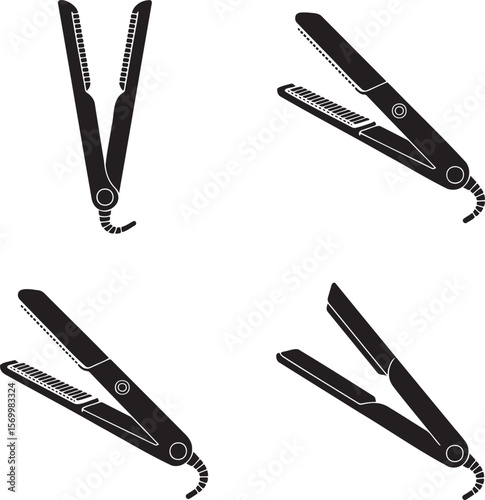 Hair Straightener silhouette set vector illustration isolated On Transparent Background
