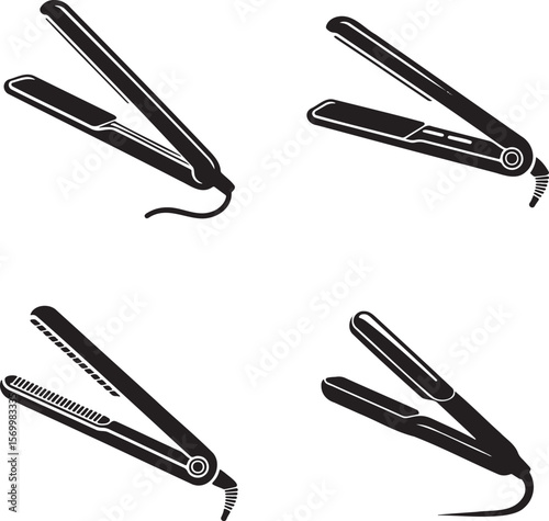 Hair Straightener silhouette set vector illustration isolated On Transparent Background