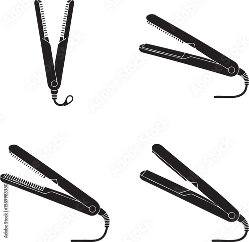 Hair Straightener silhouette set vector illustration isolated On Transparent Background