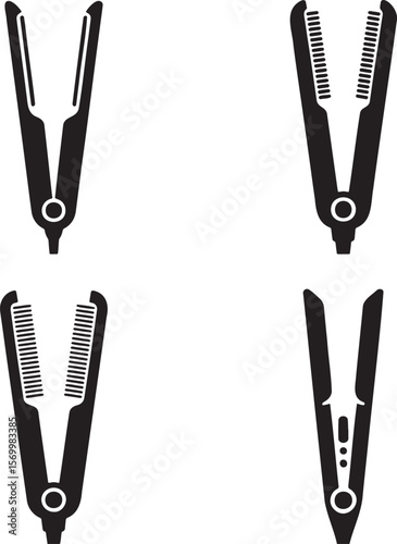 Hair Straightener silhouette set vector illustration isolated On Transparent Background