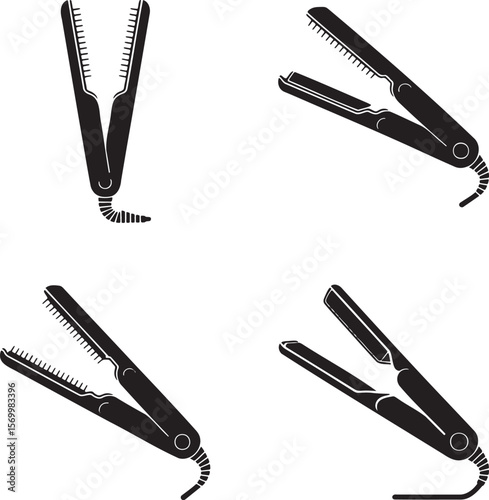 Hair Straightener silhouette set vector illustration isolated On Transparent Background