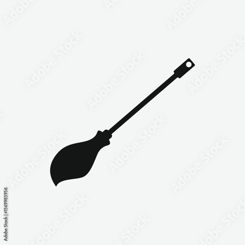 Minimal black silhouette of a broom in profile view. Clean, detailed vector with textured bristles and reinforced brush head. Perfect for icons, prints, or cleaning-themed designs.