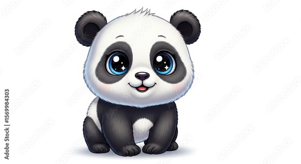 Naklejka premium Cute cartoon panda cub, big eyes, cheerful expression