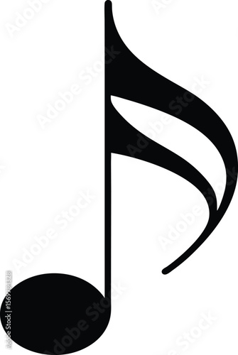 Melodic Rhythm: A stark image of a singular musical note, elegantly rendered in solid black, symbolizes the rhythm of sound, music, and artistic expression.