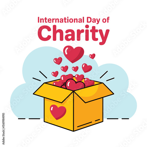 International Day of Charity Vector Graphic A Heartfelt Illustration of Giving, Featuring a Box Overflowing with Love, Symbolizing Generosity and Compassion for Charitable Causes
