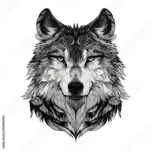 Intense Wolf Portrait in Bold Ink Lines