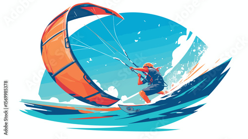 Dynamic Kite Surfer Line Icon: Flat Vector Graphic for Websites, Apps, and More! ui ux sea wave wind