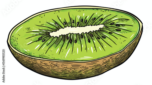 Juicy Kiwi Slice: Hand-Drawn Vector Illustration of a Refreshing Kiwi Fruit food diet green white   