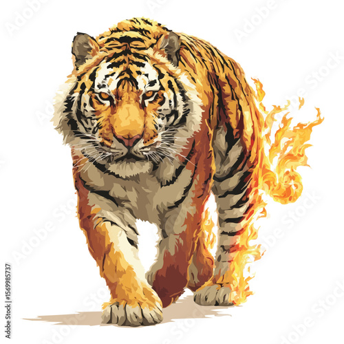 Burning Tiger Illustration with Fire Aura