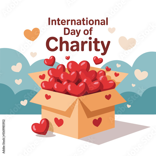 International Day of Charity Vector Graphic A Heartfelt Box Overflowing with Love, Promoting Generosity and Compassion for Charitable Causes and Global Solidarity