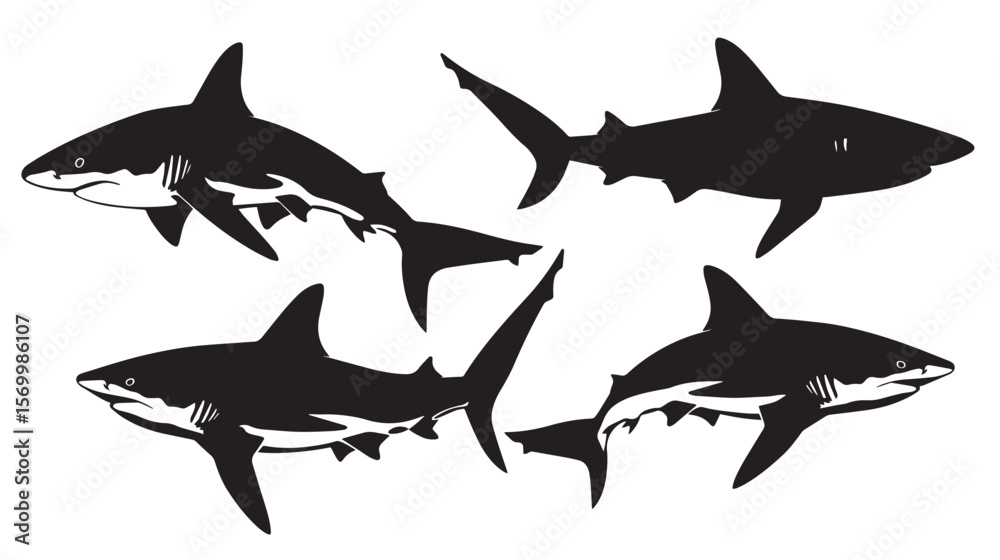 Fototapeta premium Sharks silhouette isolated in White background